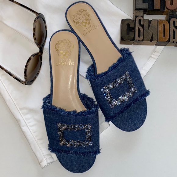 Vince Camuto Shoes - VINCE CAMUTO ‘Fayvan’ Denim Rhinestone Embellished Slide Sandal